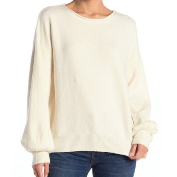 NWT 14th & Union Pristine Ivory Off-White Long Balloon Sleeve Sweater Size M - Picture 1 of 7